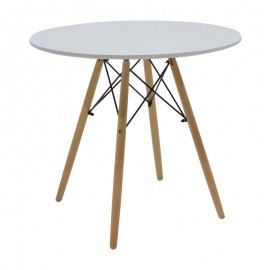 292-000104 Τραπέζι Julita pakoworld MDF λευκό-πόδια σε φυσική απόχρωση Φ80x73εκ