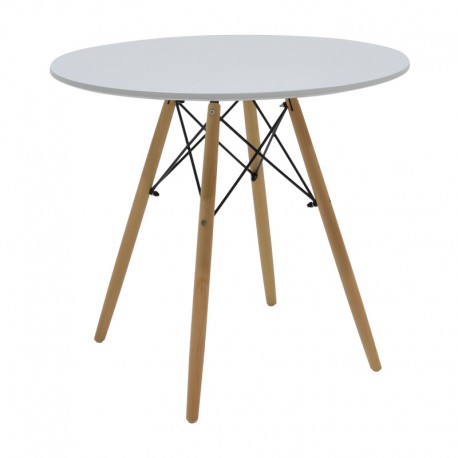 292-000104 Τραπέζι Julita pakoworld MDF λευκό-πόδια σε φυσική απόχρωση Φ80x73εκ