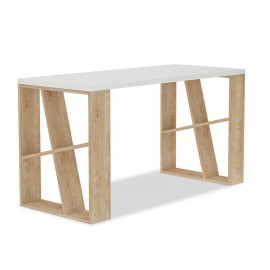119-001028 Γραφείο Honey pakoworld χρώμα λευκό - light oak 140x60x75εκ