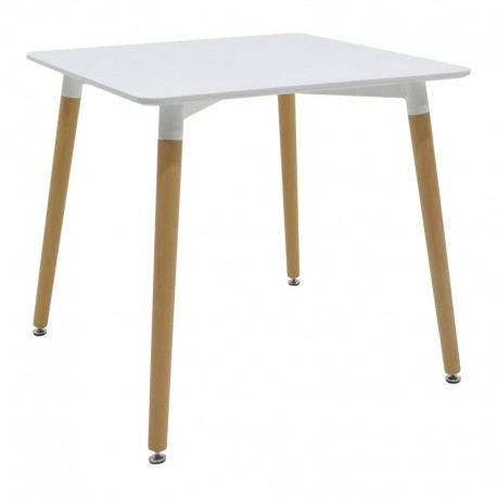292-000106 Τραπέζι Natali pakoworld MDF λευκό-πόδια σε φυσική απόχρωση 80x80x76εκ