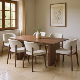381-000012 Τραπεζαρία Eleganza-Siena pakoworld σετ 7τεμ mdf σε καρυδί-εκρού απόχρωση 180x99x75.8εκ