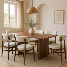 381-000010 Τραπεζαρία Eleganza-Raudi pakoworld σετ 7τεμ mdf σε καρυδί-εκρού απόχρωση 180x99x75.8εκ