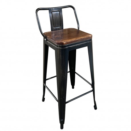14600134 Σκαμπό Bar ArteLibre Βιομηχανικού Τύπου Vintage MOLERO II Μαύρο Αντικέ/Καφέ Μέταλλο/Ξύλο 44x44x94cm Καφέ/Μαύρο/Δρυς/Αντ