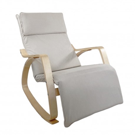 14350027 Πολυθρόνα Κουνιστή ArteLibre LUNDRA Μπεζ/Φυσικό Ύφασμα/Ξύλο 67x127x91cm Φυσικό/Μπεζ