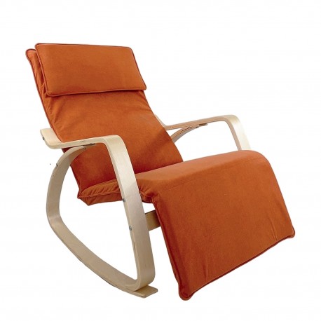 14350029 Πολυθρόνα Κουνιστή ArteLibre LUNDRA Πορτοκαλί/Φυσικό Ύφασμα/Ξύλο 67x127x91cm Φυσικό/Πορτοκαλί