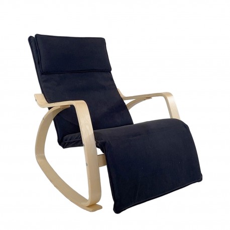 14350031 Πολυθρόνα Κουνιστή ArteLibre LUNDRA Μαύρο/Φυσικό Ύφασμα/Ξύλο 67x127x91cm Φυσικό/Μαύρο