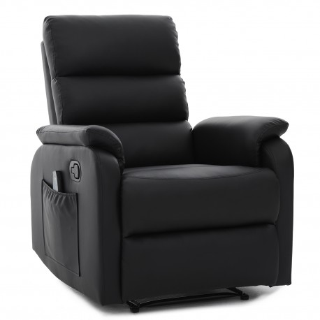 14340034 Πολυθρόνα Ανακλινόμενη ArteLibre RIGIL Με Λειτουργία Μασάζ Μαύρο PU 75x87x102cm Μαύρο