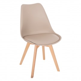 ZZ-A0525192 Καρέκλα LORA 47x56.6x82cm Καπουτσίνο με Ξύλινα Πόδια και Μαξιλάρι