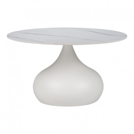 029-000278 Τραπέζι σαλονιού Kirkene Inart sintered stone σε απόχρωση λευκό μαρμάρου με λευκό μέταλλο Φ70x40εκ