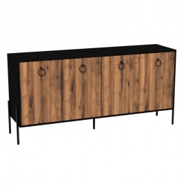 197-000181 Μπουφές Twely pakoworld μελαμίνης καρυδί-μαύρο 160x40,5x79εκ