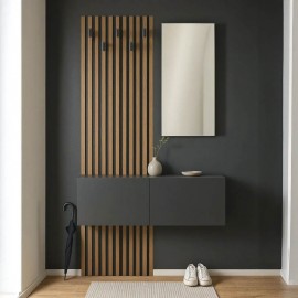 230-000088 Έπιπλο εισόδου με καθρέπτη Arika pakoworld  σε oak-ανθρακί απόχρωση 100x37.1x199.5εκ