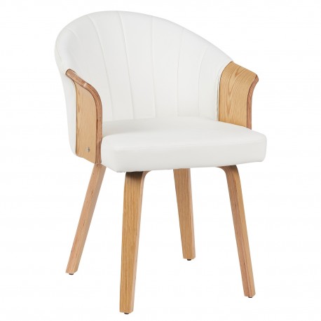 15330026 Καρέκλα Τραπεζαρίας ArteLibre CASSIAN Λευκό/Φυσικό Ξύλο/PU 55x58x78cm Φυσικό/Λευκό