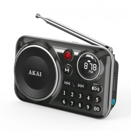 110583-0031 Akai APR-500BK Μαύρο φορητό ραδιόφωνο με Bluetooth, USB, TF, REC, έξοδο ακουστικών και οθόνη-2.5W