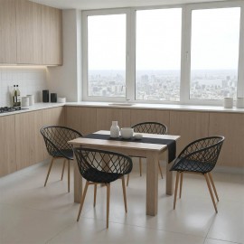 200-001204 Τραπεζαρία Manka-Ezra pakoworld σετ 5τεμ σε sonoma-μαύρη απόχρωση 110x80x77εκ