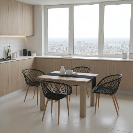 200-001204 Τραπεζαρία Manka-Ezra pakoworld σετ 5τεμ σε sonoma-μαύρη απόχρωση 110x80x77εκ