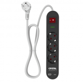 381805 CRYSTAL AUDIO Elegance ES3PD Μαύρο Πολύπριζο Schuko 3 Θέσεων + 2 USB