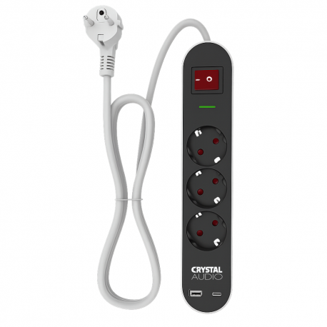 381805 CRYSTAL AUDIO Elegance ES3PD Μαύρο Πολύπριζο Schuko 3 Θέσεων + 2 USB