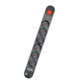 381806 CRYSTAL AUDIO Elegance ES6PD Μαύρο Πολύπριζο Schuko 6 Θέσεων + 2 USB