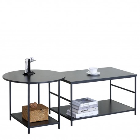 15340046 Τραπεζάκι Σαλονιού ArteLibre ROWDEN Μαύρο Μάρμαρο Μοριοσανίδα/Μέταλλο 60x60x50/80x47x45cm Σετ 2Τμχ Μαύρο/Μάρμαρο