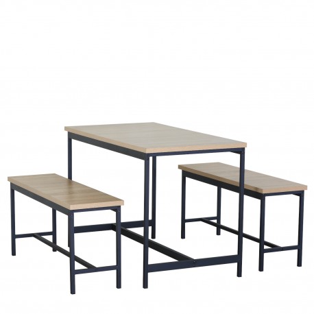 15340057 Σετ Τραπεζαρία (2+1) ArteLibre CARRISTON Δρυς/Μαύρο Μοριοσανίδα/Μέταλλο 110x60x75cm Φυσικό/Μαύρο/Δρυς