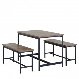 15340058 Σετ Τραπεζαρία (2+1) ArteLibre DRAYCOTT Καφέ/Μαύρο Μοριοσανίδα/Μέταλλο 110x60x75cm Καφέ/Μαύρο