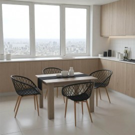 200-001205 Τραπεζαρία Manka-Ezra pakoworld σετ 5τεμ σε sonoma truffle-μαύρη απόχρωση 110x80x77εκ
