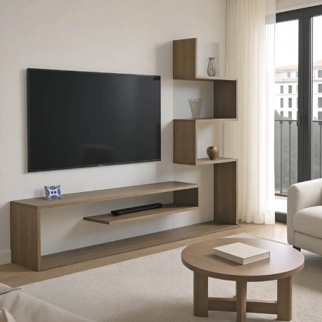 230-000101 Έπιπλο τηλεόρασης με βιβλιοθήκη Cazenda pakoworld σε sonoma με λευκή απόχρωση 160x29x126εκ