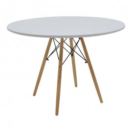 292-000112 Τραπέζι Julita pakoworld MDF λευκό και ξύλο οξιάς σε φυσική απόχρωση Φ120x73εκ