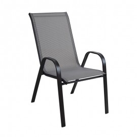 Ε270,4 RIO Πολυθρόνα Στοιβαζόμενη Κήπου, Μέταλλο Βαφή Μαύρο, Textilene Γκρι (4,20kg)