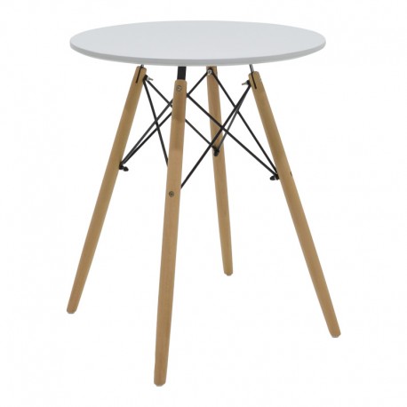 292-000110 Τραπέζι Julita pakoworld MDF λευκό και ξύλο οξιάς σε φυσική απόχρωση Φ60x73εκ