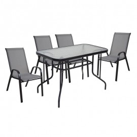 Ε270,4S RIO Set Τραπεζαρία Κήπου Μέταλλο Βαφή Μαύρο, Textilene Γκρι: Τραπέζι + 4 Πολυθρόνες