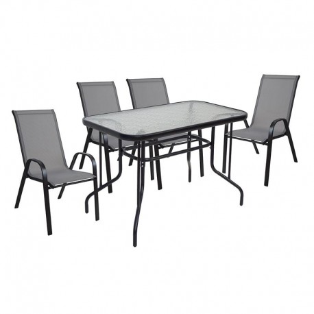 Ε270,4S RIO Set Τραπεζαρία Κήπου Μέταλλο Βαφή Μαύρο, Textilene Γκρι: Τραπέζι + 4 Πολυθρόνες