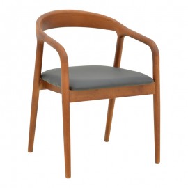 382-000006 Πολυθρόνα Hogie pakoworld rubberwood καρυδί- μαύρο pu μαξιλάρι 61x60x76εκ