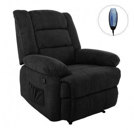 Ε971,3Μ JULIA Massage Πολυθρόνα Relax Σαλονιού - Καθιστικού, Ύφασμα Μαύρο
