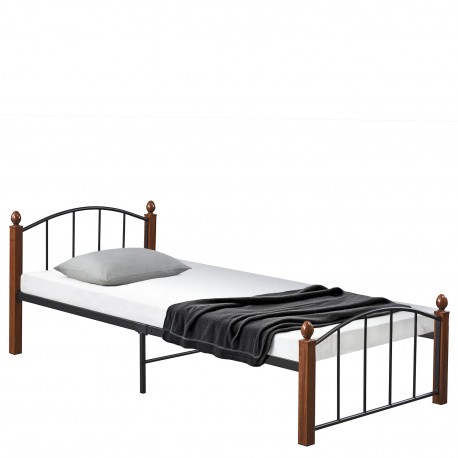 14920037 Κρεβάτι Μονό ArteLibre LARAMIE Μαύρο/Καρυδί Μέταλλο Για Στρώμα 90x200cm