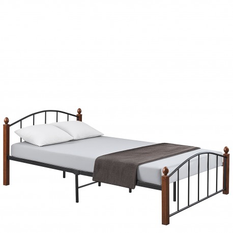 14920038 Κρεβάτι Ημίδιπλο ArteLibre LARAMIE Μαύρο/Καρυδί Μέταλλο Για Στρώμα 120x200cm