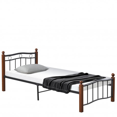 14920039 Κρεβάτι Μονό ArteLibre ARROWHEAD Μαύρο/Καρυδί Μέταλλο Για Στρώμα 90x200cm