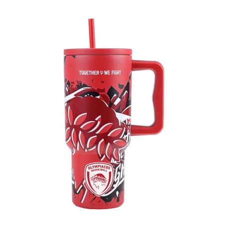 01-35976 ESTIA ΘΕΡΜΟΣ STRAW TUMBLER XL OLYMPIACOS BC EDITION TOGETHER WE FIGHT 900ml