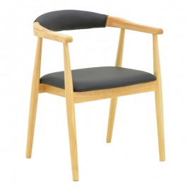 382-000005 Πολυθρόνα Sandi pakoworld rubberwood σε φυσική απόχρωση με μαύρο pu μαξιλάρι 50x60x80εκ