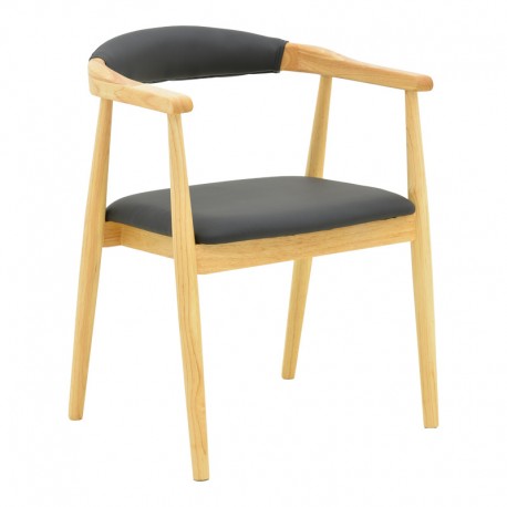 382-000005 Πολυθρόνα Sandi pakoworld rubberwood σε φυσική απόχρωση με μαύρο pu μαξιλάρι 50x60x80εκ