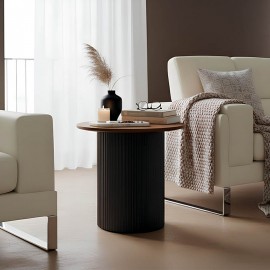 029-000351 Βοηθητικό τραπέζι Dovel pakoworld mdf σε καρυδί-μαύρη απόχρωση Φ50x50εκ