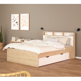 0041.TV49 Ikast κρεβάτι διπλό με 2 αποθηκευτικά συρτάρια 149,8x216x96,8εκ. ( για στρώμα 140x200εκ. ) Jackson Hickory / Λευκό  Ja