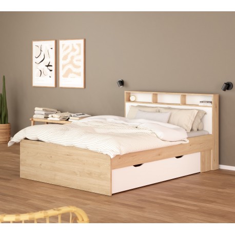 0041.TV49 Ikast κρεβάτι διπλό με 2 αποθηκευτικά συρτάρια 149,8x216x96,8εκ. ( για στρώμα 140x200εκ. ) Jackson Hickory / Λευκό  Ja