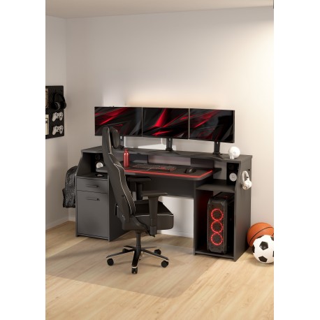 0111.TV96 Function Plus γραφείο gaming με 1 πόρτα και 1 συρτάρι  171x62,2x89,2εκ. Γκρι Γκρι 171x62,2εκ  Ύψος : 89,2εκ