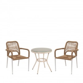 14990269 Σετ Τραπεζαρία Κήπου ArteLibre BURUNDI Λευκό Αλουμίνιο/Γυαλί Με 2 Πολυθρόνες 14990269 Φυσικό/Λευκό