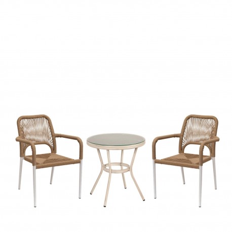 14990269 Σετ Τραπεζαρία Κήπου ArteLibre BURUNDI Λευκό Αλουμίνιο/Γυαλί Με 2 Πολυθρόνες 14990269 Φυσικό/Λευκό