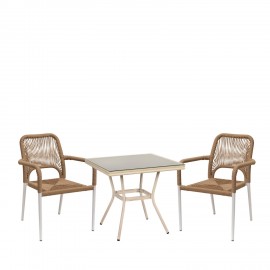 14990270 Σετ Τραπεζαρία Κήπου ArteLibre ANGOLA Λευκό Αντικέ Με 2 Πολυθρόνες 14990270 Φυσικό/Λευκό