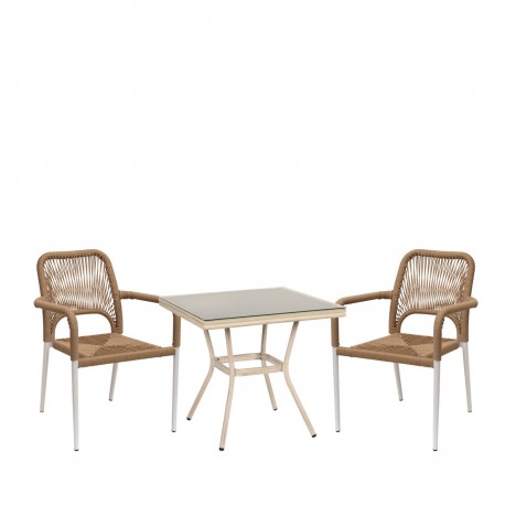 14990270 Σετ Τραπεζαρία Κήπου ArteLibre ANGOLA Λευκό Αντικέ Με 2 Πολυθρόνες 14990270 Φυσικό/Λευκό