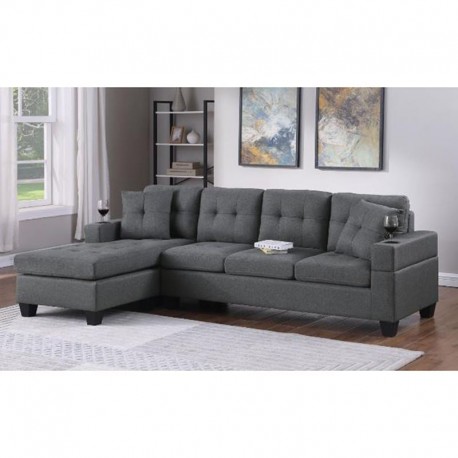 Ε9507,2 JORDAN Καναπές Σαλονιού Γωνία Αναστρέψιμος, Ύφασμα Γκρι, Μπράτσα με ποτηροθήκες