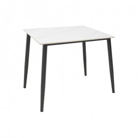 029-000376 Τραπέζι Gustas pakoworld λευκό μαρμάρου sintered stone-μαύρο μέταλλο 80x80x76εκ